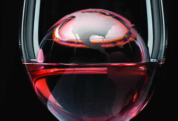 Globe in red wine glass